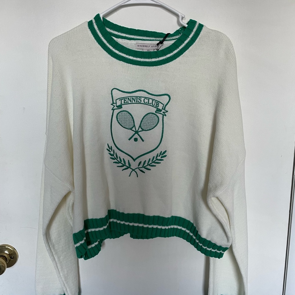 Sincerely Jules Green and White Sweater
